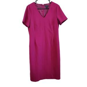 Long Tall Sally Fushia Pink Short Sleeve V Neck Sheath Dress Size 10 Tall